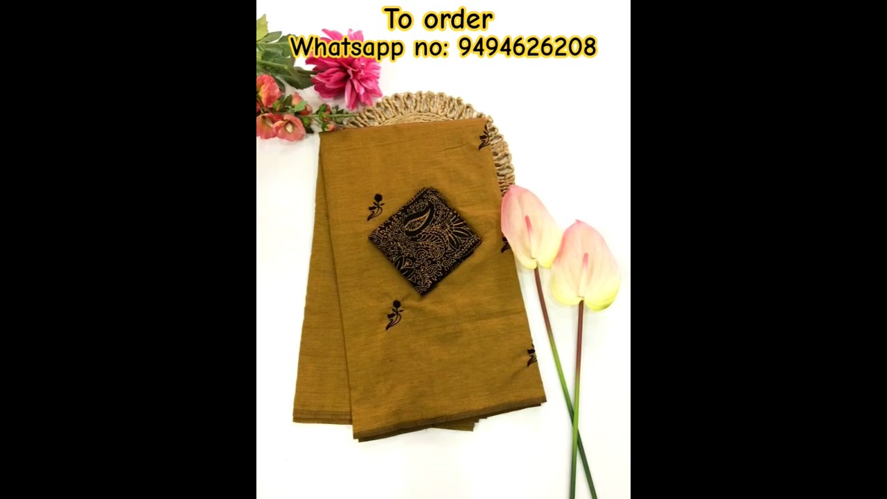 south cotton mix simple embroidery work saree with running blouse & extra kalamkari blouse 