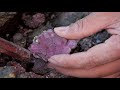 Rare green crystals, amethysts, diamonds, and gems found in rocky areas in the wild