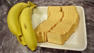 Combining bananas with biscuits will amaze you! Delicious dessert without oven in 5 minutes