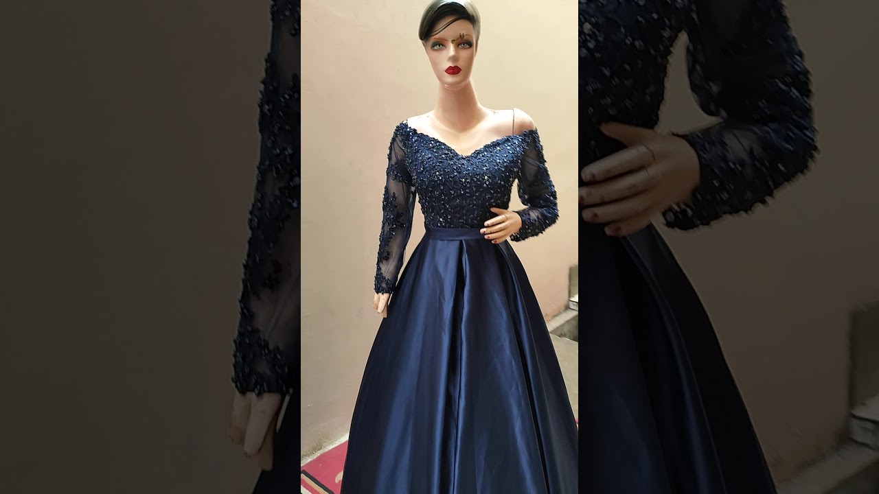 G332, Navy Blue Satin Off Shoulder Trail Ball gown Size(All)pp – Style Icon  www.dressrent.in