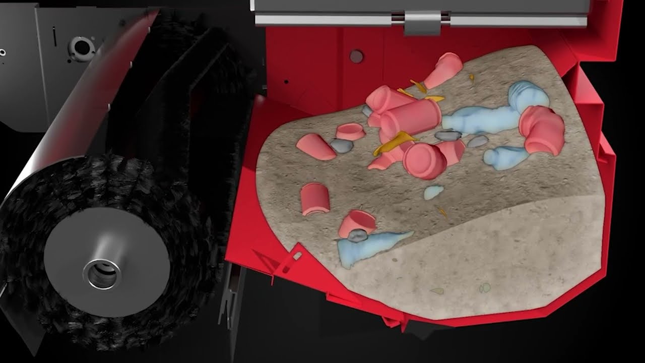 RCM Sweeper: How the Overthrow System fills the container up to 90% for industrial cleaning