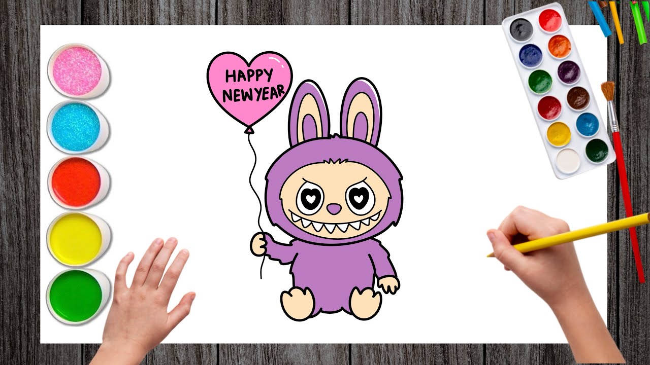 Как нарисовать Лабубу с надписью «С Новым годом 2026» | Простой новогодний рисунок | Рисунок Лабубу