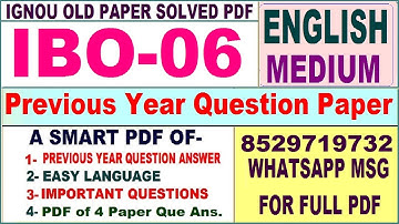 IBO 06 Previous Year Question Paper Solved in English || ibo 06 important questions with answers