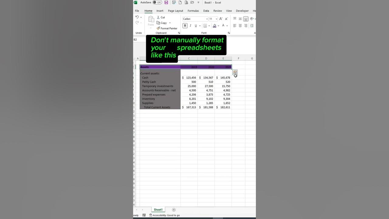 Auto format table in excel excel exceltutorial shorts exceltips