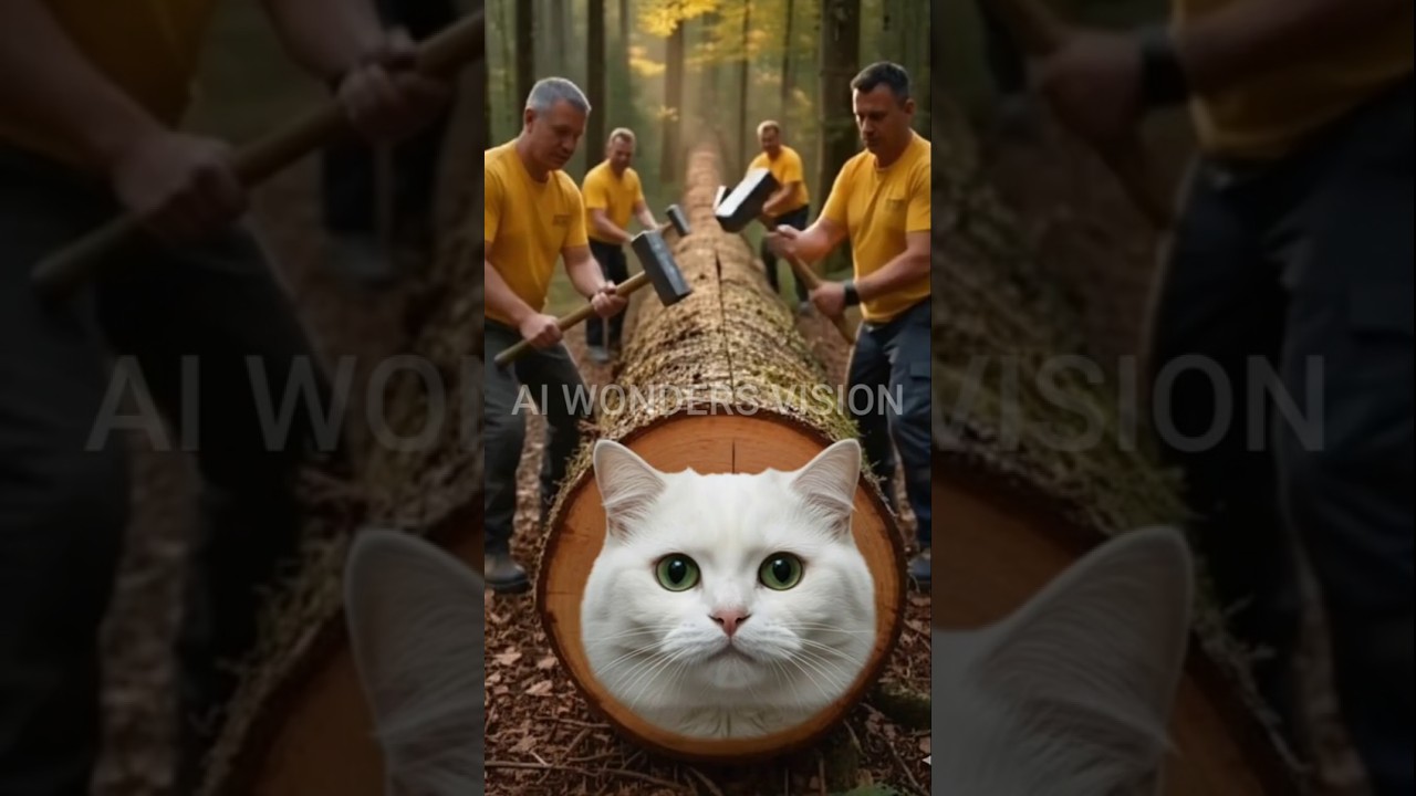 4 Workers Rescue a Cat Trapped Inside a Tree | AI Wonders Vision