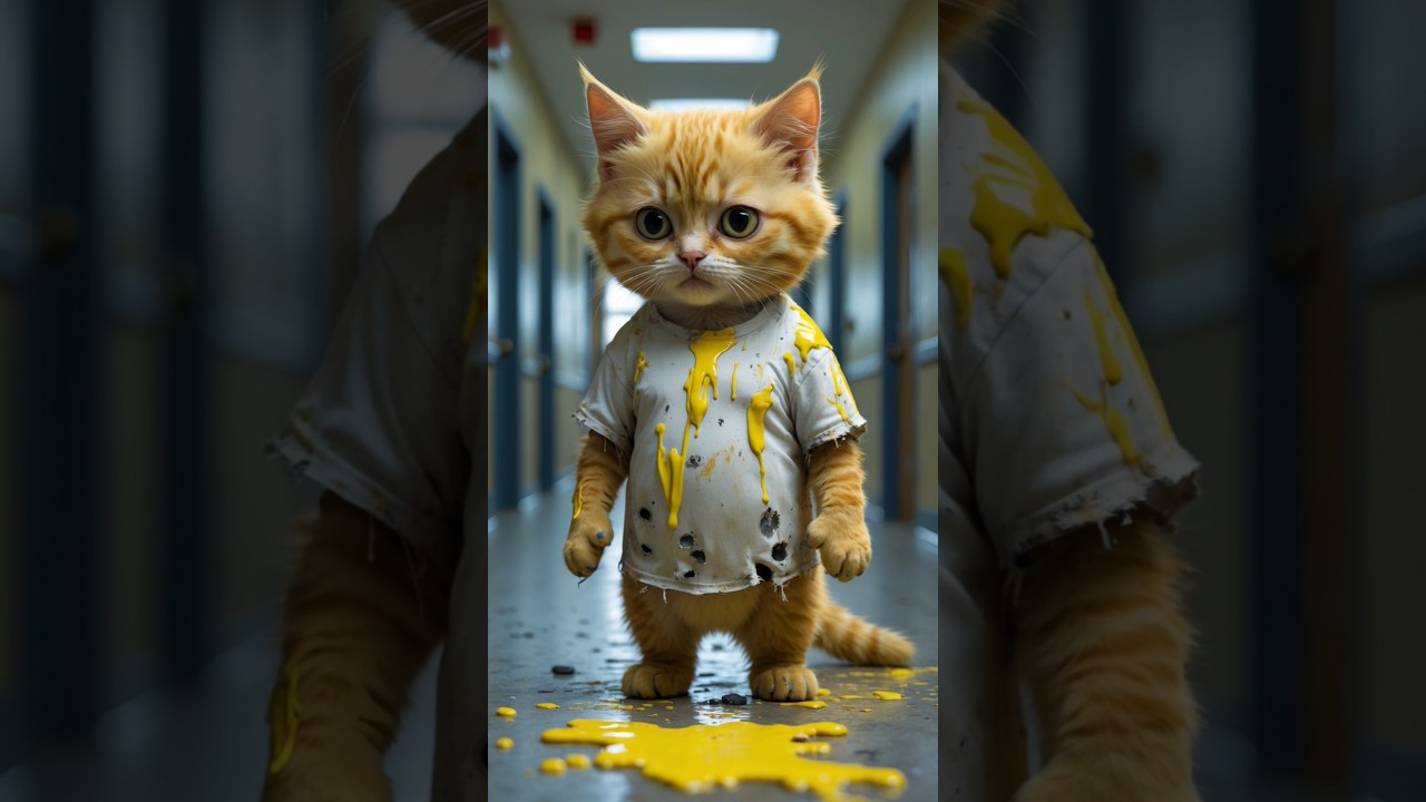 Cat got paint spilled all over him and the ending 