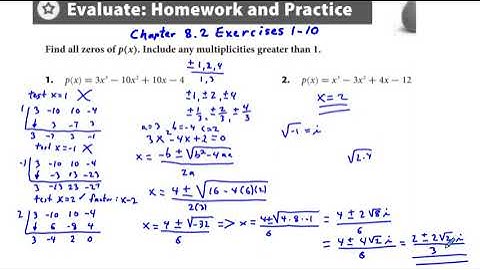 Algebra 2 Chapter 8.2 Exercises 1-10 Finding Complex Zeros of Polynomial Equations
