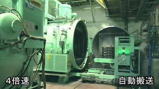 大型真空炉へのワークの自動搬入 大型真空炉へのワークの自動搬入