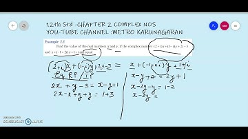 12th Std Maths Example 2.2 Find the value of the real numbers x and y if the complex numbers (2+i)x