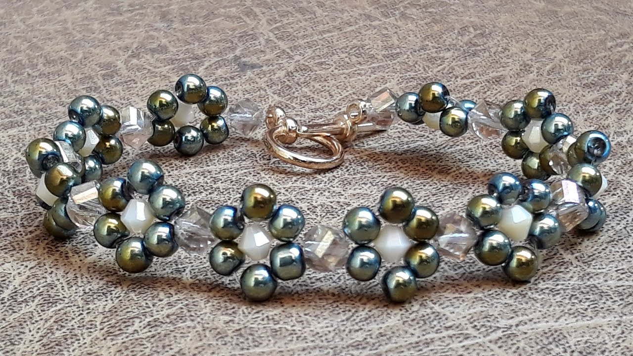 Linda Pulsera de Perlas y Cristales...Clase 