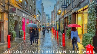 🍁 London's Sunset Autumn Rain Walk - 2023 🍁 Central London Christmas Lights Preparation - 2023[4K]