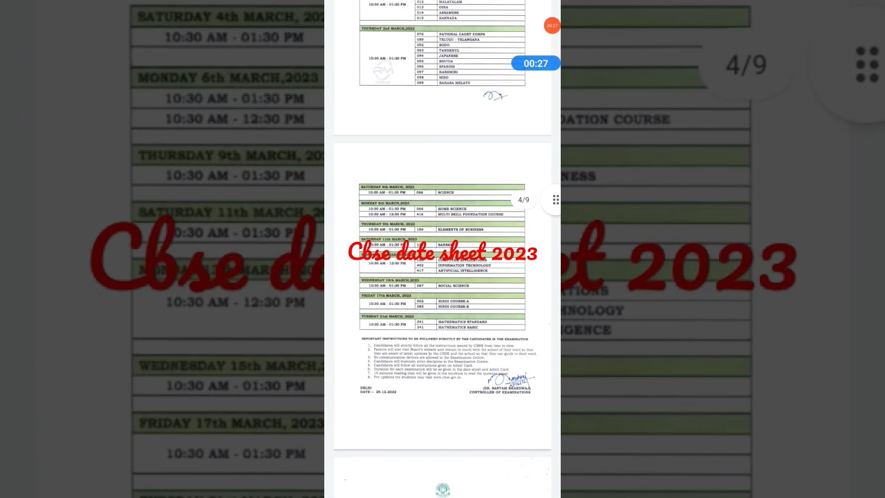 CBSE Date Sheet 2023 II CBSE Date Sheet 2023 Class 10th II CBSE Date Sheet 2023 Class 12th 