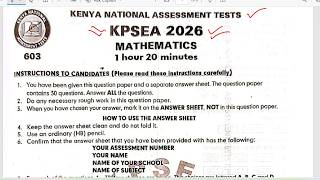 GRADE 6 MATHEMATICS KPSEA 2026 | KENYA NATIONAL ASSESSMENT TEST | REVISION & PREDICTION