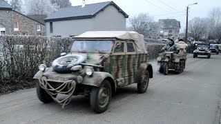 German convoy in the Ardennes: Kettenkrad, Kübelwagen, Schwimmwagen