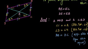 Proof: Diagonals of a parallelogram bisect each other (Hindi) | Class 8 (India) | Khan Academy