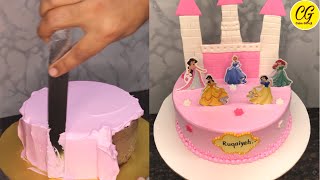 Princess castle cake full tutorial | princess cake design | Casstle cake tutorial |