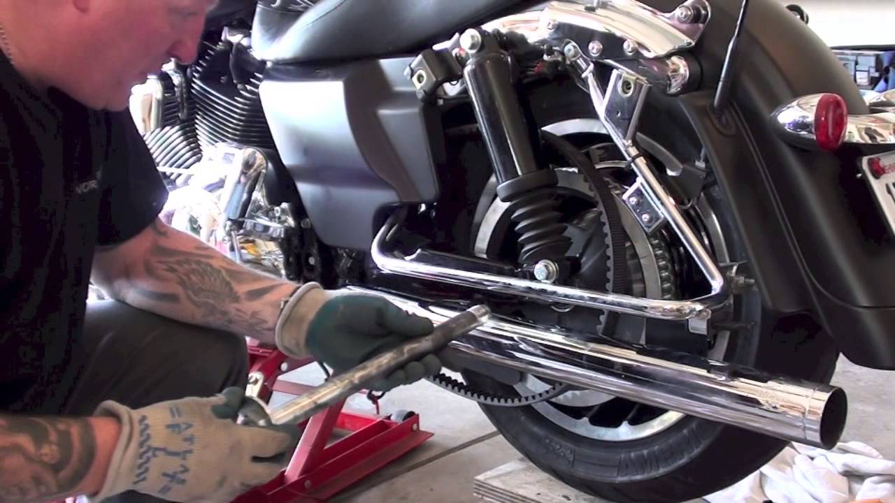 How to remove install rear wheel tire of Harley Davidson Motorcycle