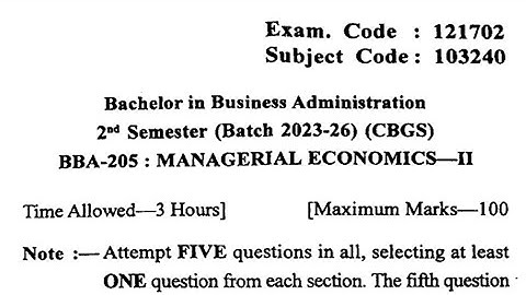 Gndu BBA 2nd Semester Managerial Economics Question Paper | Bba 2nd Semester Question Paper 2024