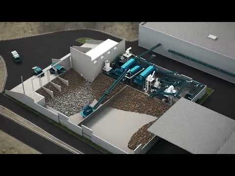 Proceso de reciclaje en planta — animación 3D industrial — animación 3D
