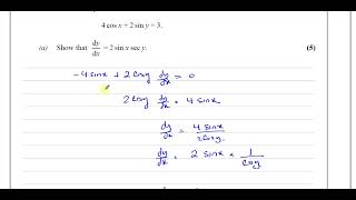 [4] A2 (IAL) Pure Mathematics (P4) Solomon E Q2 Implicit Differentiation, Trig Functions , Tangents