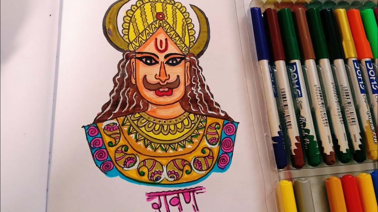 Ravan Drawing Tutorial.HowTo Draw Lankapati Ravan.Dasanan Ravan Drawing