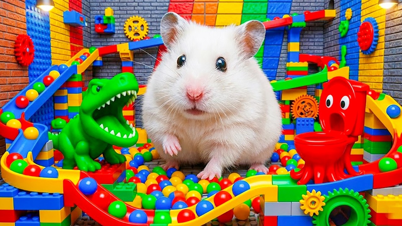Hamster Escapes from Crocodile in Rolling Ball Maze | Hamster Maze