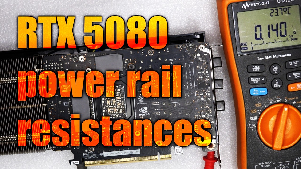 Taking power rail resistance  measurements of an RTX 5080