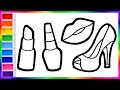 Cara menggambar dan mewarnai makeup glitter rainbow makeup tools coloring and drawing for kids 2 b