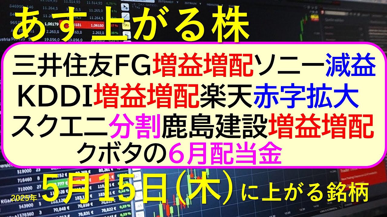 【カルス形成】【2026/3/16/輸入分 新鮮株②】パキプス ※厳選2株 あす上がる株 2025年5月15日（木）に上がる銘柄。三井住友FG増益