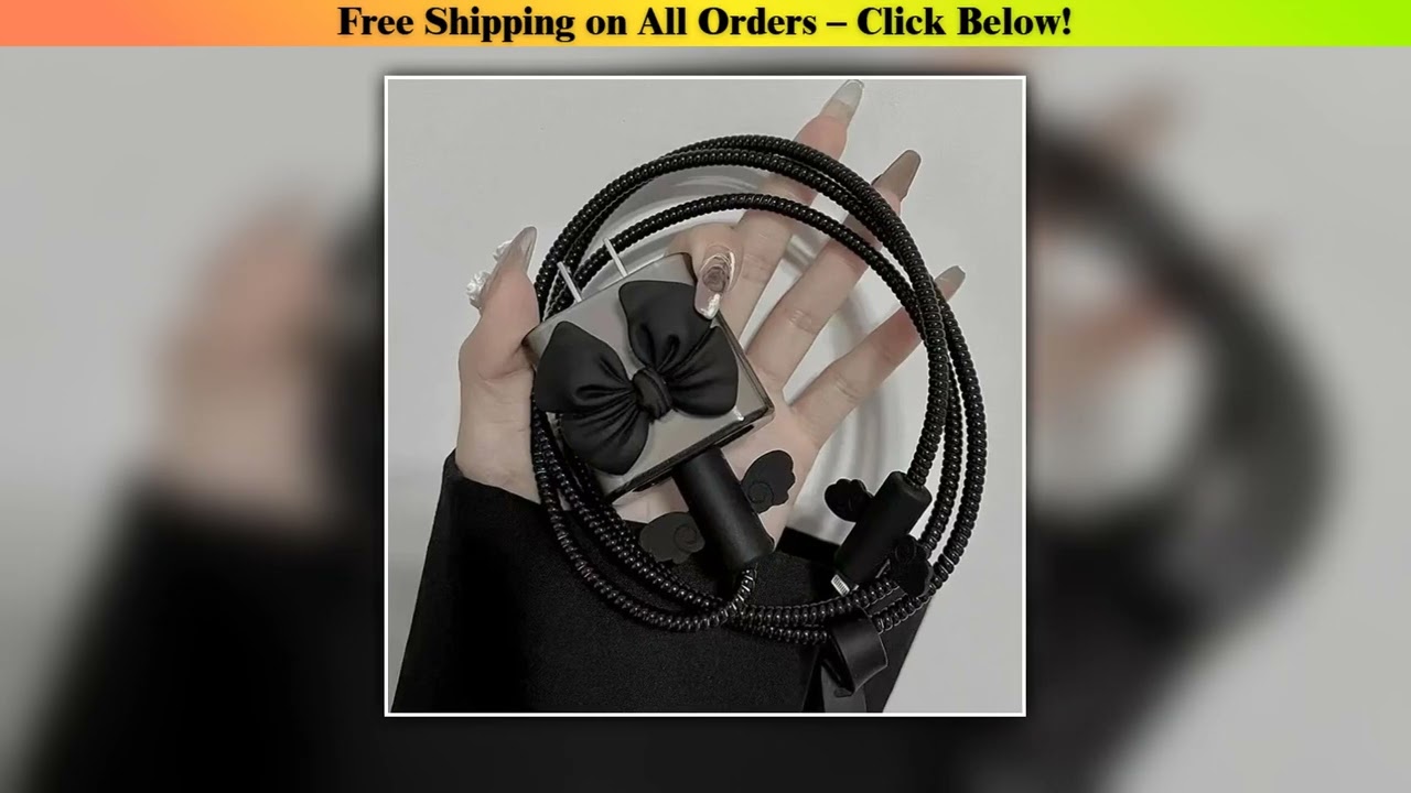 Black Love Bow 18W20W USB Charger Protective Case Sets Cable Protector For Apple iPhone 16 15 Charg