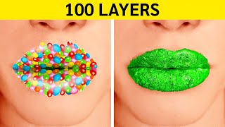 100 LAYERS CHALLENGE ||100 Layers Of Makeup, Duct Tape And Nails By 123 GO!GOLD