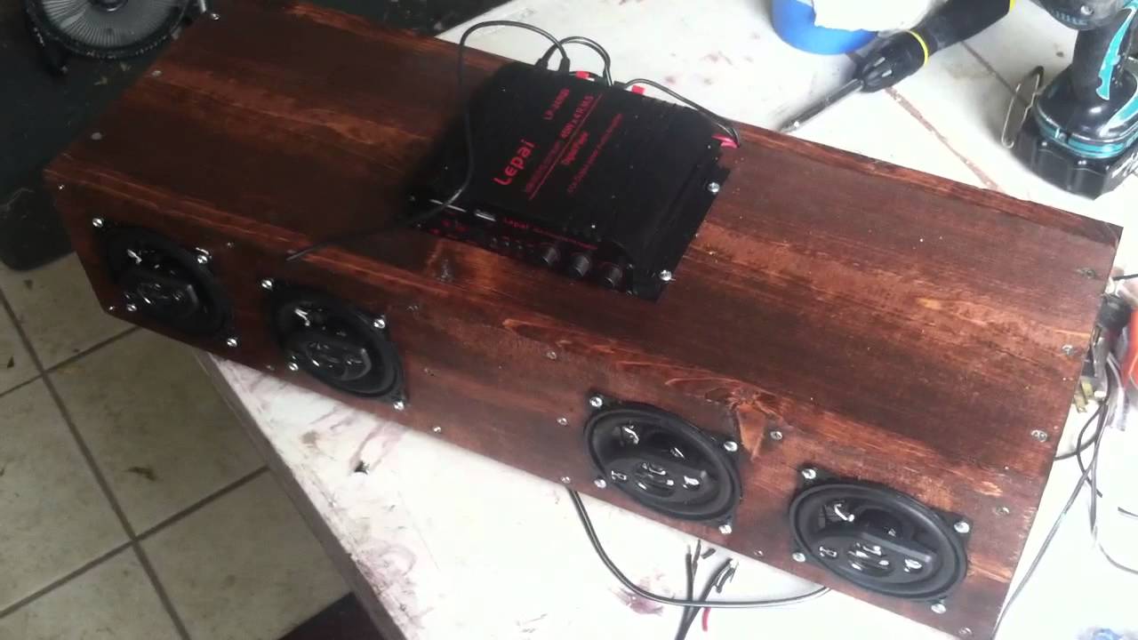 Homemade wooden speaker box with amp - YouTube
