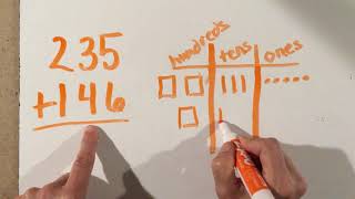 Adding 3 digit numbers by drawing ones, tens and hundreds