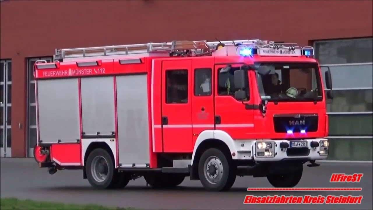 [Alarmierung+Seltende Combi] HLF+PTLF Feuerwehr Münster - YouTube