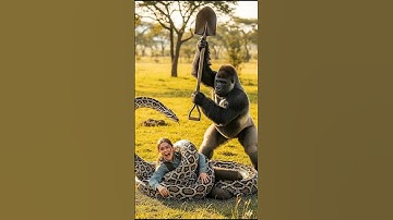 Gorilla saves girl from giant python 🐍 #ai #animals #wildlife #trending