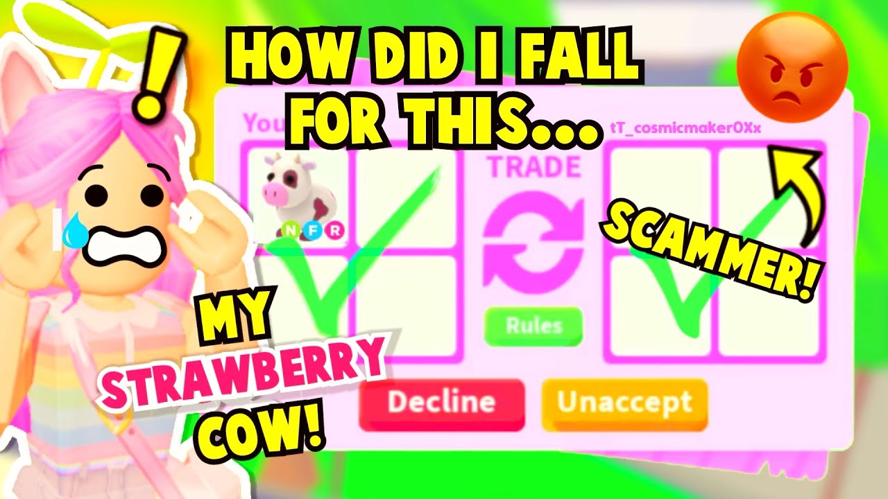 Biggest New Scam My Strawberry Cow Dream Pet Is Stolen Video Proof Please Report Adopt Me Roblox Youtube - pink strawberry cow roblox logo