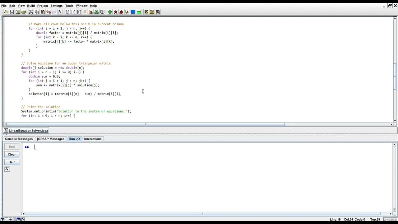 Java program to solve system of linear equation using Elemantary Row ...