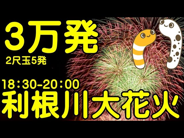 花火ライブ配信 利根川大花火大会18:30-20:00 3万発 2尺玉5発 茨城県境町【ちんあなご 女将さん】 メイン動画 サムネイル