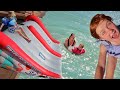 WATER SLiDE x2 and DAD's Birthday!!  Ultimate Beach Day with Family & Friends pirate island swimming