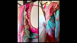 Soldfloral Cotton Candy Organza Cutwork Sareeblouse Combo For Sale