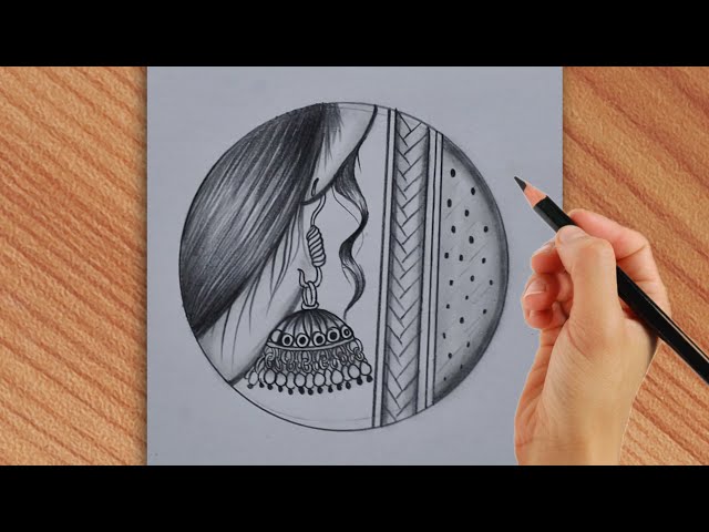 Simple earring drawing with beautiful lady // amazing drawing idea