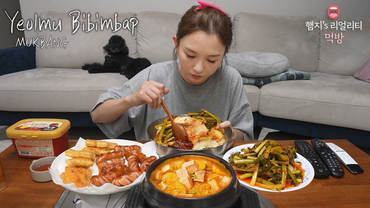 ⁣리얼먹방▶ 열무보리비빔밥 & 된장찌개 ☆ ft.치킨너겟,비엔나ㅣYoung Radish BibimbabㅣREAL SOUNDㅣASMR MUKBANGㅣ