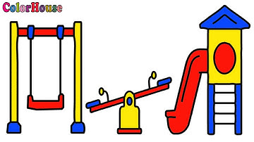 HOW TO DRAW PLAYGROUND FOR KIDS || DRAW PLAYGROUND SLIDE , SWING AND SEESAW GAME @ColorHouse8886