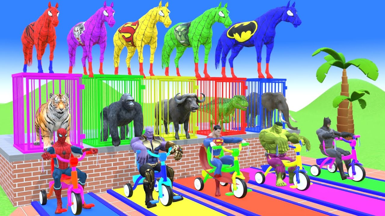 Long Slide Game With Cow Elephant Gorilla Hippopotamus Tiger 3d Animal Game Funny 3d Animals