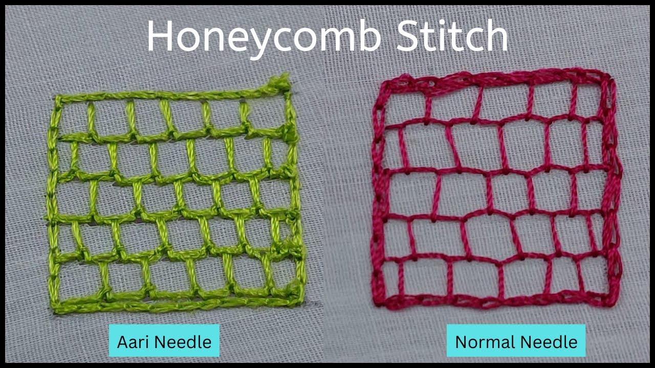 Honeycomb stitch using aari & normal needle | Class 30 | Free aari online class | Needles & Ladles
