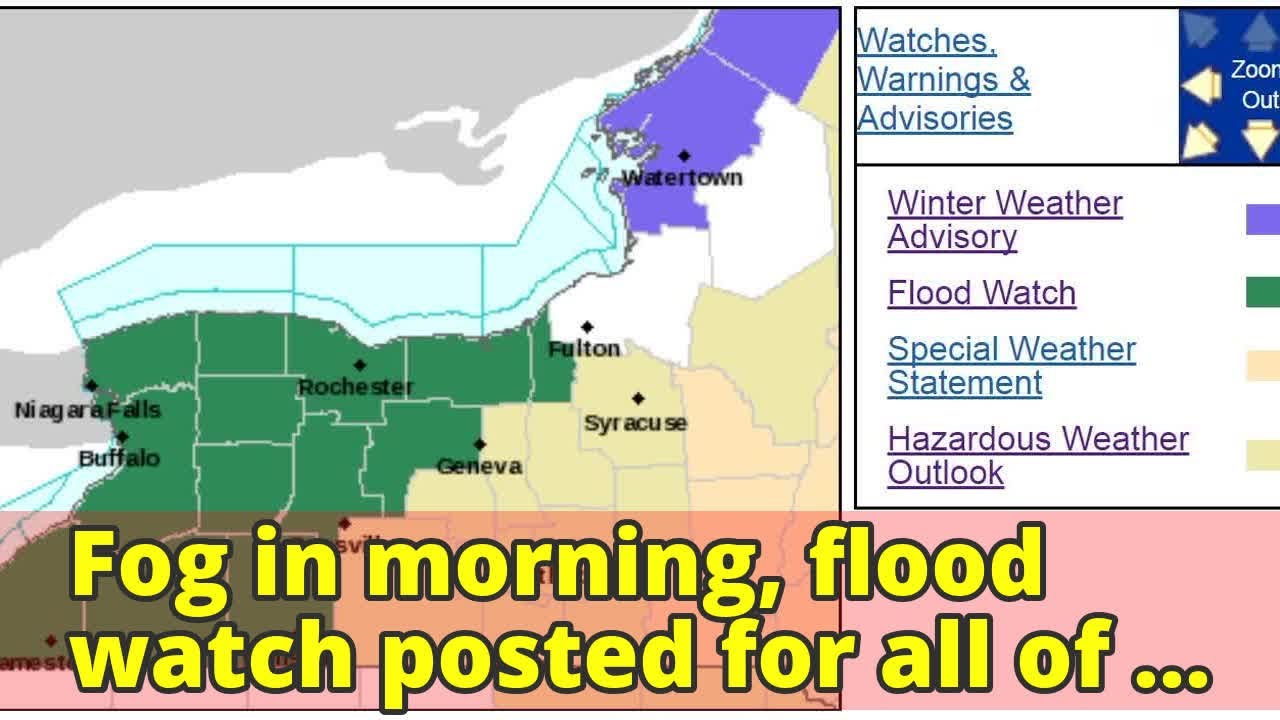 Fog in morning, flood watch posted for all of WNY today, Tuesday - YouTube