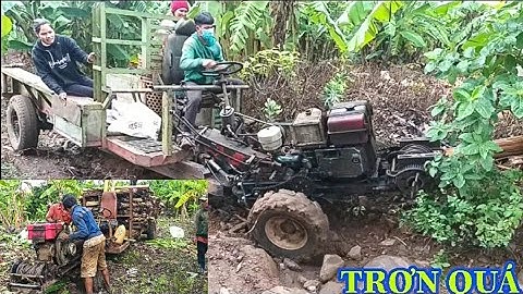 Xe công nông 2 câu đi chở giống chuối lên giốc vào mua mưa cực kỳ trơn