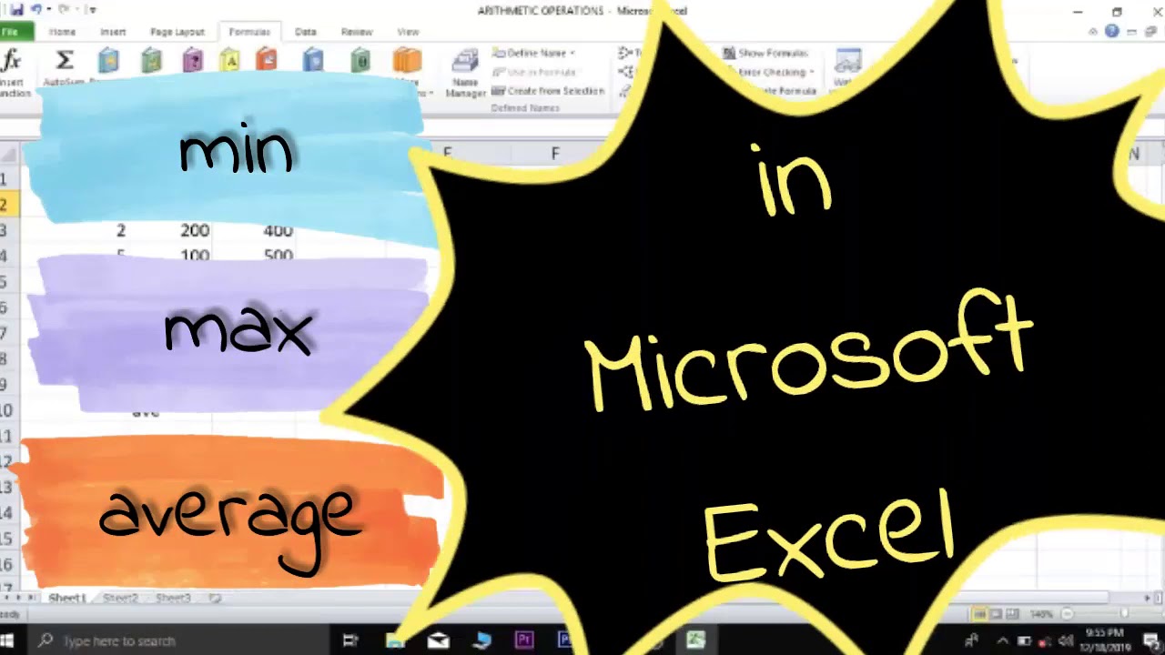 MIN, MAX and AVERAGE Functions in Microsoft Excel - YouTube