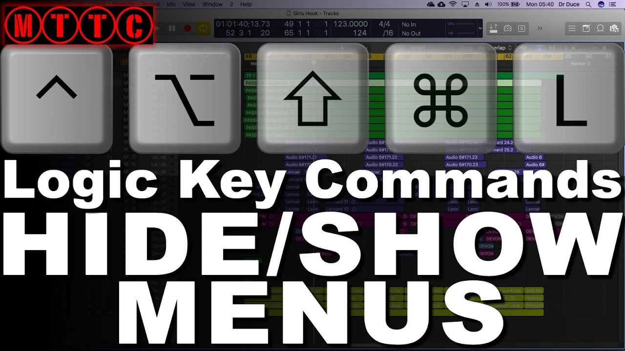 Logic Pro X Key Commands Show/Hide Library, Inspector & Toolbar YouTube