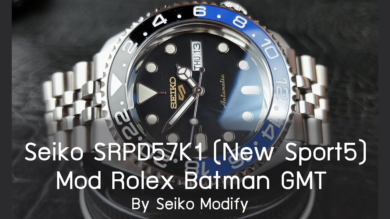 Seiko SRPD57K1(New Sport 5) Mod Batman GMT / BY Seiko Modify - YouTube